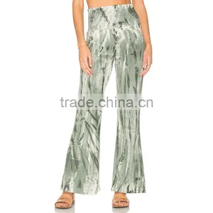 Green Tie Dye Flare Pants Boho Ladies Bell Bottom Trousers Cutting thumbnail-5