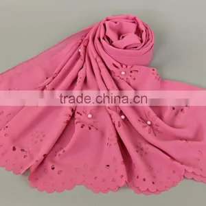 Pearl Chiffon Scarf New Bubble Towel Muslim Pearl Cut Flower Scarf Popular Scarf Selling thumbnail-3