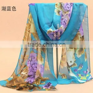 Fashion Women Chiffon Scarf Spring Summer Peony Flower Printing Elegant Lady Shawls Scarves thumbnail-3