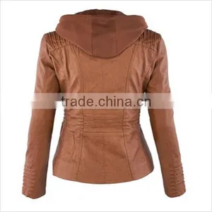 New Leather Suede Jacket Women Spring Autumn Zipper Jacket Tops Coat European Removable Hooded Short Outerwear thumbnail-3