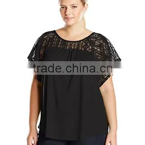 OEM Plus Size Women Clothing Ladies Plus Size Lace Tshirt thumbnail-3