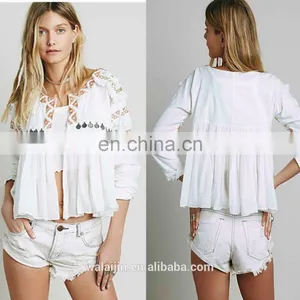High Quality White Embroidery Tops for Lady,fashion Babydoll Blouse Designs thumbnail-1