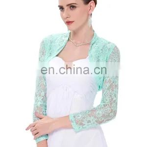 Stock Womens Ladies Long Sleeve Cropped Pale Turquoise Lace Shrug Bolero BP000049-3 thumbnail-4