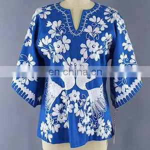 Women's Wear Multi Stylish Peacock Latest Designs Boho Casual Mexican Embroidered Dress Wholesale Short Tunic Kaftan thumbnail-1