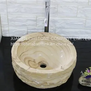 Australia Yellow Sandstone Bathroom Wash Round Basin Natural Stone Vessle Sink thumbnail-1