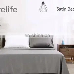 Amazon Premium Hotel Gray 100% Microfiber Matt Fabric Stain Flat Fitted Plain Bed Sheet Set thumbnail-1