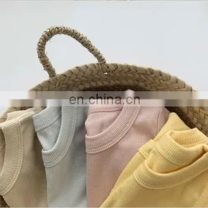 Wholesale Infants & Toddler Solid Color Clothes Baby Spring Autumn Short Sleeve Rib Cotton Romper thumbnail-6