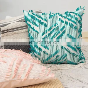 Boho Style Colorful Hand Block Indian Pillow Cover Decorative 18X18" Embroidery Chindi Cushion Cover thumbnail-7