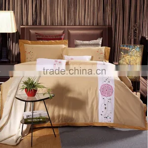 Classic Golden 100% Cotton Hotel Bedlinen Flower Embroidery Bed Sheet Set 500TC Wholesale Bedding Set thumbnail-1