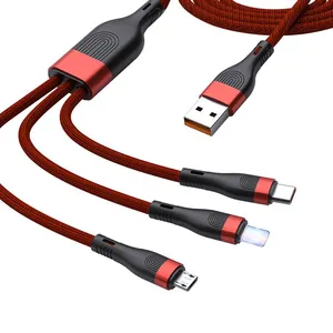 3 in 1 Usb Super Charger Cable 6a 66W Data Cable for Type-c Fully Compatible With 11V/6A MAX/ for Apple 5 V / 2A / Micro 5 V/ 5A thumbnail-1