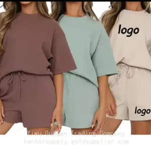 Custom Women Summer Shorts Sets 100% Cotton Short Sleeve T Shirt Shorts 2 Pieces Set From Bangladesh thumbnail-1