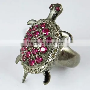 Tortoise Ruby & Diamond 925 Sterling Silver Jewelry, Handmade Silver Jewellery, Silver Jewellery India thumbnail-3