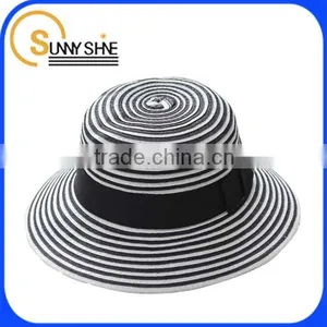 SUNNY SHINE Custom Fashion Stripe Short Brim Fedora Straw Hat thumbnail-1