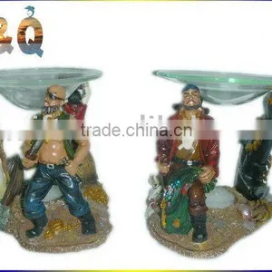 Polyresin Pirate Figurine T-light With Candle Holder and Glass Cup thumbnail-1