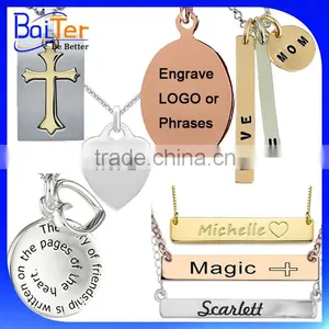 Personalized Custom Gold Bar Hand Stamped Necklace Jewelry/Inspire Quote Message Phrase Tag Disc Pendant Charm Engraved Necklace Quality Choice thumbnail-1