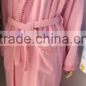 Solid Terry 100% Cotton Bathrobe With Border thumbnail-1