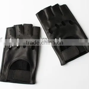 Genuine Sheep Skin Men Half Finger Driving Leather Gloves thumbnail-1