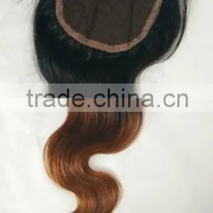 Brazilian Hair 2T Ombre Color #1b/#30 Medium Auburn Free Part Body Wave 4x4 Lace Closure Two Tone Top Closures Cheap Hair Pieces thumbnail-1