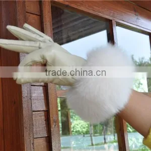 2016 New Product Real Leather Gloves With Genuine Fox Fur Cuff Leather Glove thumbnail-4