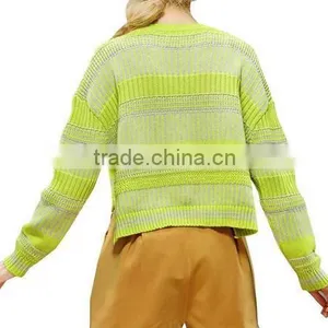 Geometry Stripe Pattern Loose Pullover Short Sweater thumbnail-2