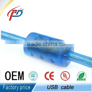 3m High Quality USB/USB2.0 Transparent Blue Print Cable AM to BM thumbnail-3