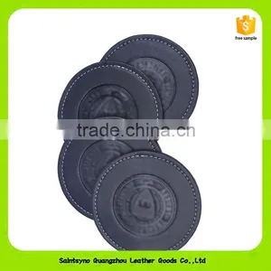16016 Eco-friendly Leather Black Round Shape Leather/PU Drink Coaster thumbnail-4
