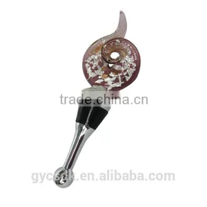 Gold Sand and Silver Foil Flame Shape Colorful Murano Glass Wine Stopper for Gift and Collection thumbnail-4
