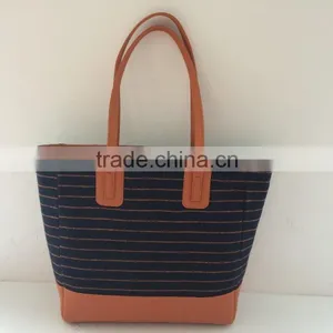 New Arrivel Strip Woolen Fabric Women Tote Bag With Cosmetic Bags thumbnail-2