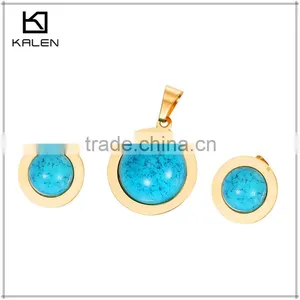 Guangzhou Jewelry Circle Green Agate Stone Golden Stainless Steel Jewelry thumbnail-1