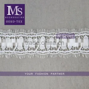 6cm Width High Quality 100% Polyester White Color Lace Trim Eyelash Lace Trim African Lace Embroidery Fabric for Wedding Dress thumbnail-1