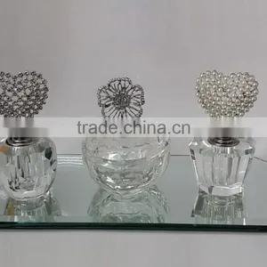 Set of 3 Decorative Empty Crystal Perfume Bottle & Egyptian Trinket Box With Mirror Tray thumbnail-1