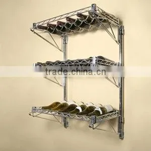 14"d 3 Shelf Chrome Wire Wall Mounted Wine Shelving Kit thumbnail-1