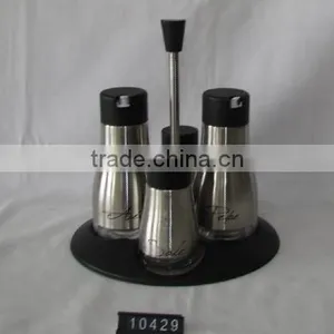 4 Pieces Metal Coated Glass Cruet Set Oil Vinegar With Plastic Stand thumbnail-1