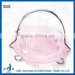 China Fashion Unique Cheap Pink Glass Wedding Charge Plate With Metal Stand thumbnail-1