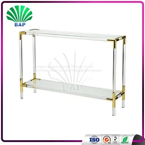 High Quality Acrylic Italian Console Table Living Room Lucite Corner Table Gold Metal Corner Table thumbnail-1