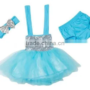 2016 China Low Price Wholesale Baby Sequin Romper Tutu Set With Headband and Skirt for Dancing thumbnail-2