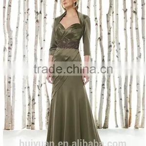 2 Pieces Satin Long Sleeve Beaded Mother Bride Outfits thumbnail-1
