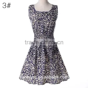 2015 Spring Summer New Korean Style Women Clothing Casual Bohemian Floral Leopard Sleeveless Vest Printed Beach Chiffon Dress thumbnail-4
