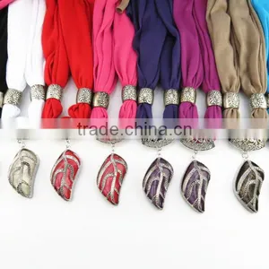 2016 Fashion Hollow Turquoise Leaf Pendant Infinity Scarves High End Long Jewlry Scarves for Valentine Gifts thumbnail-1