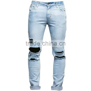 New Fashion Skinny Washed Hole Jeans 2017 Men Damaged Denim Jeans Pants thumbnail-2