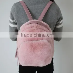 Myfur Baby Pink Girls Real Rabbit Fur Trim Leather Backpack Bag Wholesale thumbnail-1