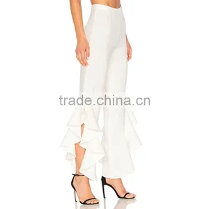 New Trendy Ladies White Ruffle Pants Spring 2018 Fashion Design Trousers thumbnail-3