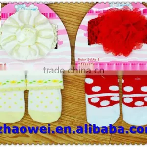 Top Multicolor Newborn Chiffon Flower Headband +socks Set thumbnail-1