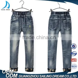 New Style Fashion Breathable Denim Printed Girls Embroidery Jeans Pants thumbnail-1