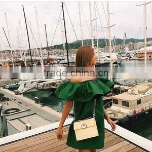 Ladies Fashion Half Shoulder-off Dresses Lady's Short Butterfly Sleeve Dress for Wholesale 2017 thumbnail-3