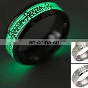 2017 Novel Stainless Steel Retro Scripture Jesus Skull Glow in the Dark Ring Fluorescent Letter Lord of Rings thumbnail-6