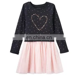 Kids Cute and Beautiful Model Dresses, Girls 4- 7 Rhinestone French Terry Tulle Dress thumbnail-2
