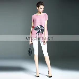 New Fashion Women Summer Short Sleeve Blouse Pleates Clothes thumbnail-1