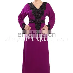 Abaya Dubai Kaftan Long Sleeve Muslim Evening Embroidery Beaded Maxi Dress thumbnail-5