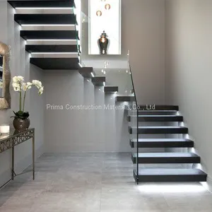 Modern Wood Floating Staircase With Stair Railings Design thumbnail-4